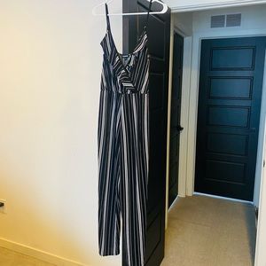 Express Black & White Striped Jumpsuit